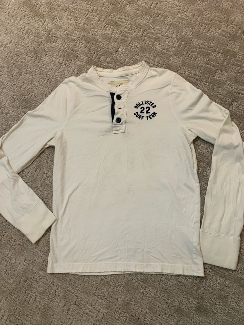 Hollister White Long-Sleeve Henley with Navy Details